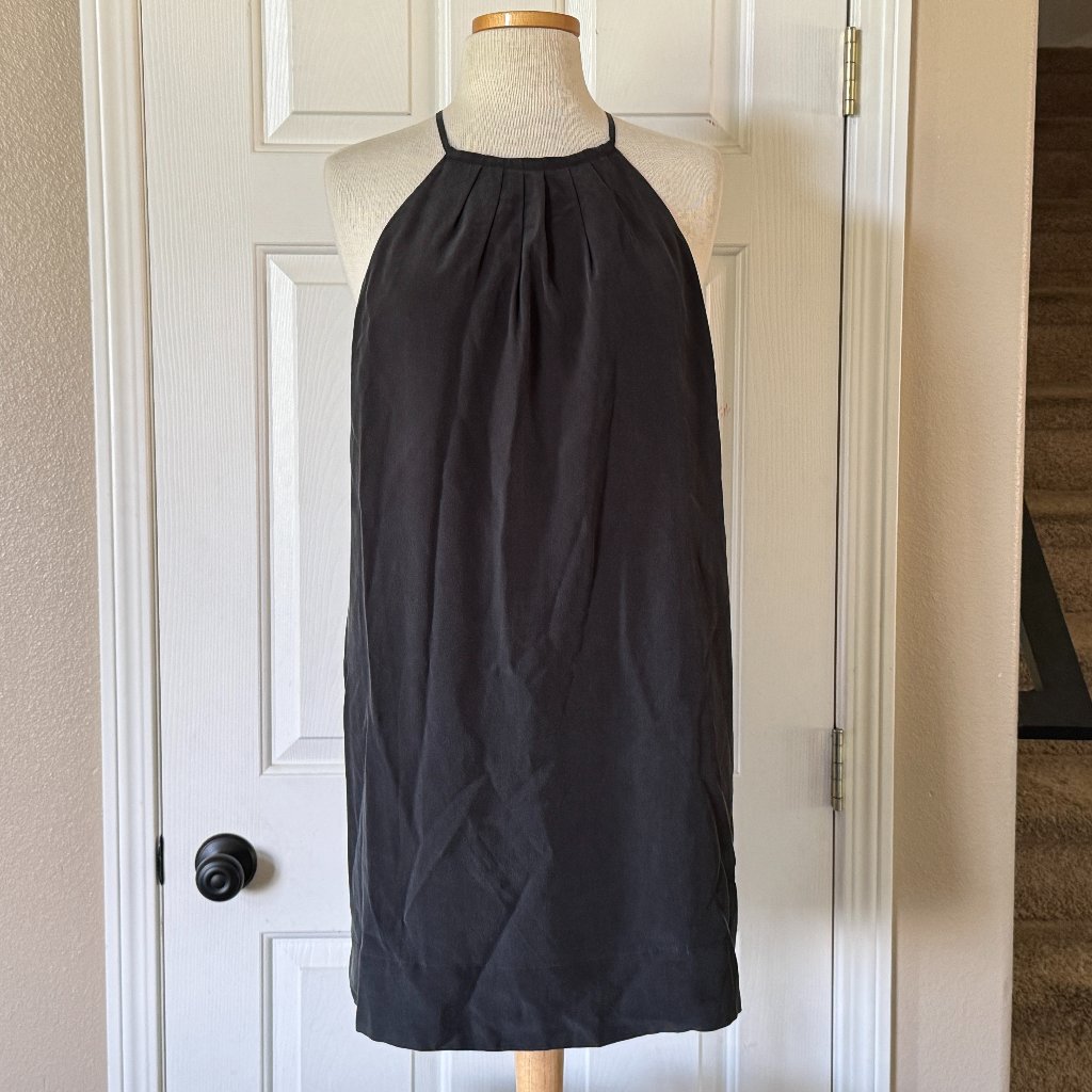 Joie Sleeveless Chace Silk Sheath Mini Halter Dress Vintage Caviar Size L New!